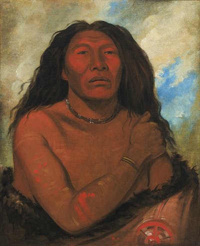 Duhk-gits-o-ó-see, Rødbjørn, en fremtredende kriger av George Catlin