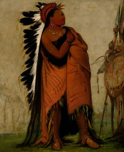 Eé-hee-a-duck-cée-a, Han som binder håret sitt før av George Catlin