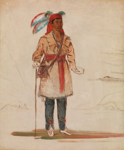 Ee-tów-o-kaum, begge sider av elven, sjef for stammen, 1836. av George Catlin