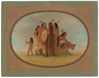 Fire Mandan Warriors, en jente og en gutt av George Catlin