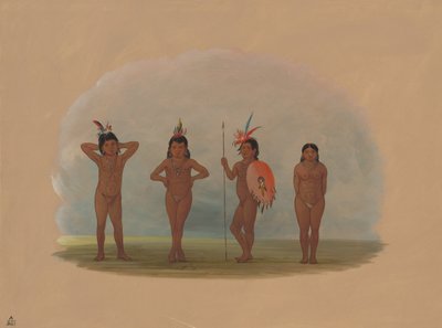 Fire Zurumati-barn, 18541869. av George Catlin