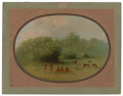 Indianere og hester i skogen av George Catlin