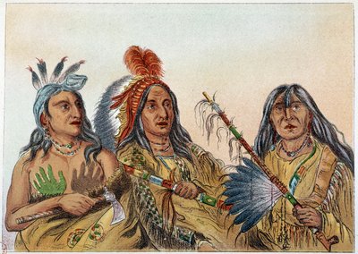 Indians of America: Portrett av sioux-høvdinger hvis rivalisering var konstant. Illustrasjon av George Catlin (1794-1872) av George Catlin
