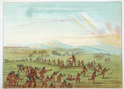 Indians of America: undervisning i jakt for Mandans-barn mellom 7 og 15 år. Illustrasjon av George Catlin (1794-1872) av George Catlin