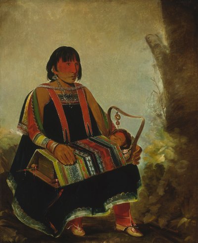 Jú-ah-kís-gaw, Kvinne med sitt barn i en vugge, 1835. av George Catlin