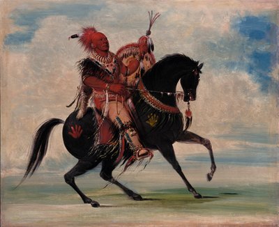 Kee-o-kúk, den årvåkne reven, stammens høvding, til hest av George Catlin