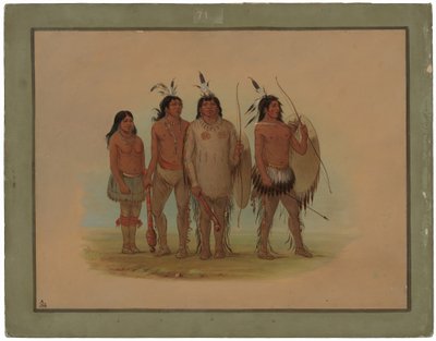 Kiowa-sjef, hans kone og to krigere av George Catlin