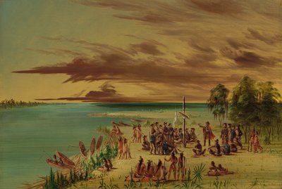 La Salle hevder Louisiana for Frankrike. 9. april 1682, 18471848. av George Catlin