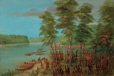 La Salle tar landet i besittelse ved munningen av Arkansas. 10. mars 1682, 18471848. av George Catlin