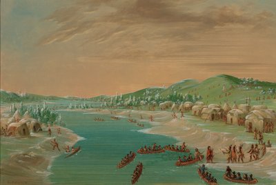 La Salle og Party ankommer Village of the Illinois. 1. januar 1680, 18471848. av George Catlin