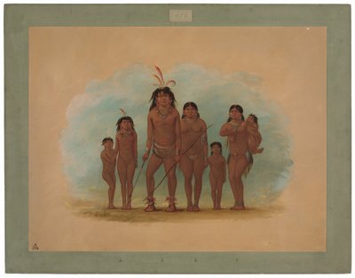 Lengua-sjef, hans to koner og fire barn av George Catlin