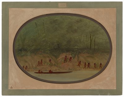 Lengua-indianere som tar seg opp strykene i Río Uruguay av George Catlin