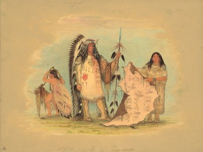 Mandan krigssjef med sin favorittkone, 18611869. av George Catlin
