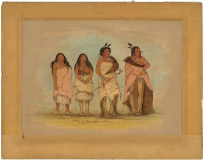 Pawneepict sjef, to døtre og en kriger av George Catlin