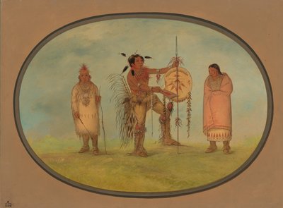 Saukie Warrior, hans kone og en gutt, 18611869. av George Catlin