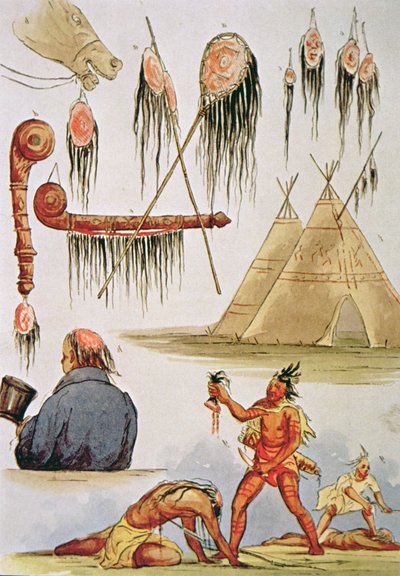Skalpering og dekorativ bruk av hodebunnen (akvarell på papir) av George Catlin