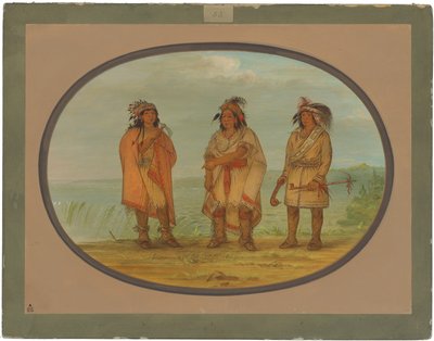 Seneca-sjef, rød jakke, med to krigere av George Catlin