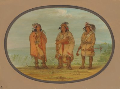 Seneca-sjef, rød jakke, med to krigere, 18611869. av George Catlin