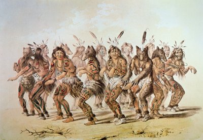 Sioux Bear Dance (farge litho) av George Catlin