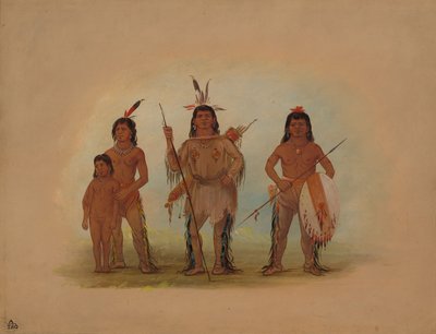 Spokane-sjef, to krigere og en gutt, 18551869. av George Catlin