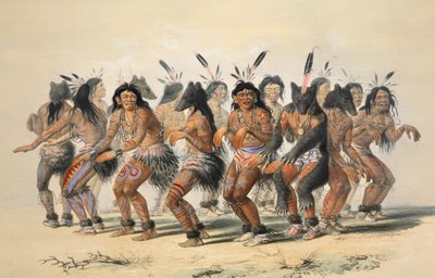 The Bear Dance detalj, pub. 1845 fargelitografi. av George Catlin