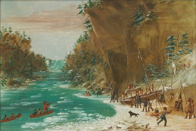 Ekspedisjonen slo leir under Niagara-fossen. 20. januar 1679, 18471848. av George Catlin