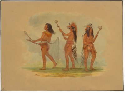 Tre feirede ballspillere - Choctaw, Sioux og Ojibbeway av George Catlin