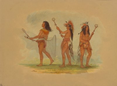 Tre feirede ballspillere - Choctaw, Sioux og Ojibbeway, 1861. av George Catlin