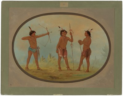 Tre Shoshonee-krigere bevæpnet for krig av George Catlin