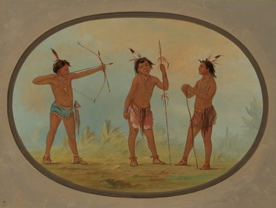 Tre Shoshonee-krigere bevæpnet for krig, 18611869. av George Catlin