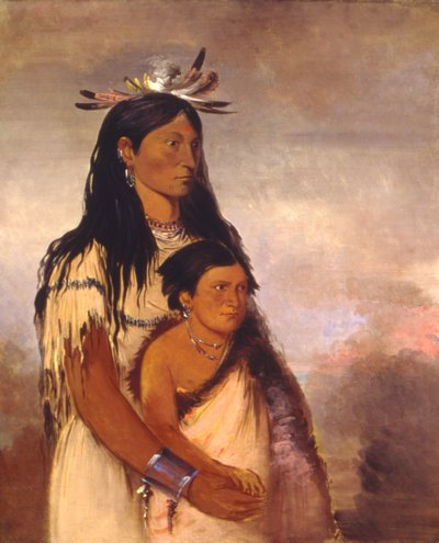 Túnk-aht-óh-ye, Tordenmannen, en gutt, og Wun-pán-to-mee, Hvite Vesel, en jente av George Catlin