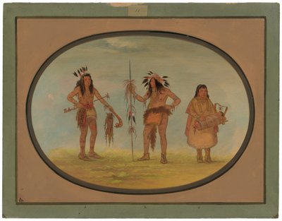 To Ojibbeway Warriors og en kvinne av George Catlin