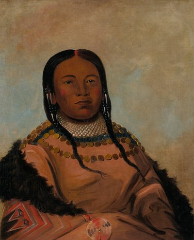 Wi-lóoh-tah-eeh-tcháh-ta-máh-nee, Red Thing That Touches in Marching, Daughter of Black Rock, 1832. av George Catlin