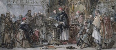 En scene av klosterliv: Forkynnelse i kirken av George Cattermole