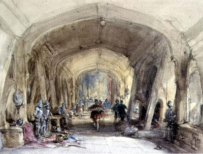 Interiør i en Baronial Hall (wc på papir) av George Cattermole