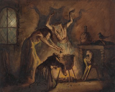 Scene med tre hekser fra Shakespeares Macbeth av George Cattermole