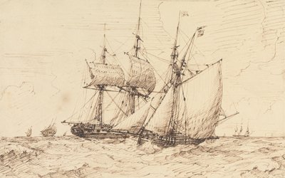 En lugger som signaliserer en forbipasserende fregatt av George Chambers