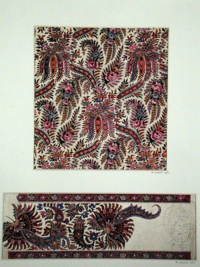 Stoffdesign for Paisley sjal, ca. 1871 (gouache på papir) av George Charles Haite