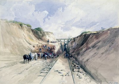 Digging a Cutting on the Great Western Railway, 1841 (wc på papir) av George Childs