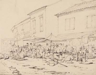En markedsplass og en folkemengde av George Chinnery