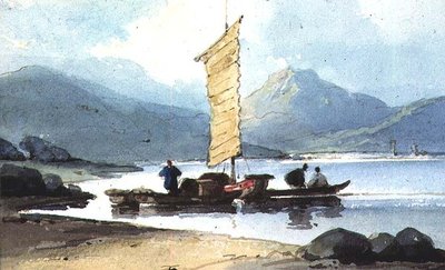 Båt med gult seil, Kina av George Chinnery