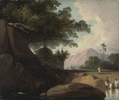 Indisk landskap med tempel av George Chinnery