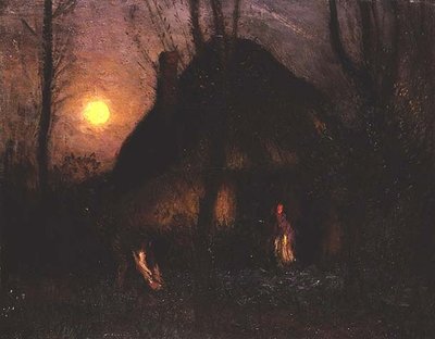 Hytte ved måneskinn av George Clausen