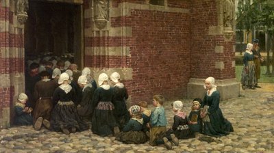 Høymesse i en fiskelandsby ved Zuyder Zee, Holland, 1876 av George Clausen