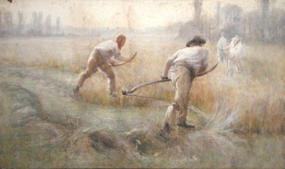 Scything (akvarell på papir) av George Clausen