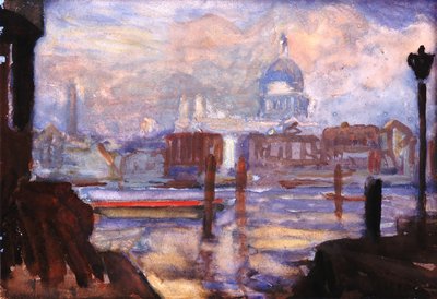 St Paul's i november (kroppsfarge og akvarell på papir) av George Clausen