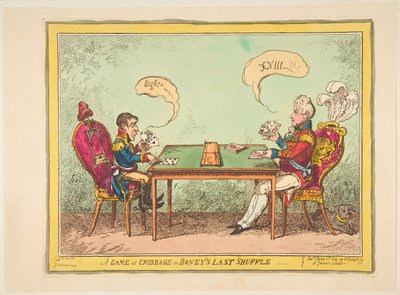 A Game of Cribbage eller Boneys Last Shuffle, 6. juni 1814. av George Cruikshank