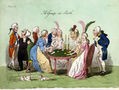 A Group at Bath, 1796 (håndfarget akvatint) av George Cruikshank