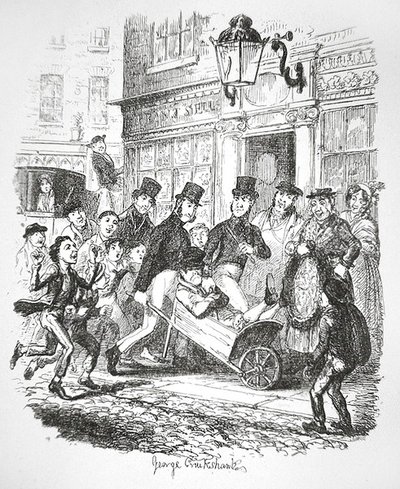 En lommetyv i varetekt, ca. 1835 (gravering) av George Cruikshank