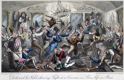En kamp i en kjeller i byen - i "Life in Paris" av David Carey, London av George Cruikshank